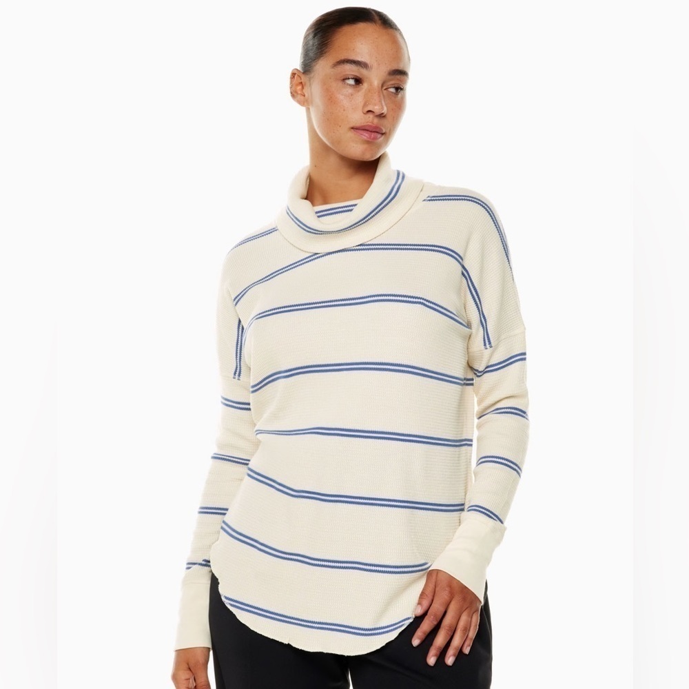Aritzia The Group Babaton Thermal Cowlneck Long Sleeve Mirror Blue / Tannin Sz S